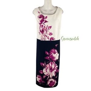 NWT Lane Bryant black off white magenta floral sleeveless dress 16